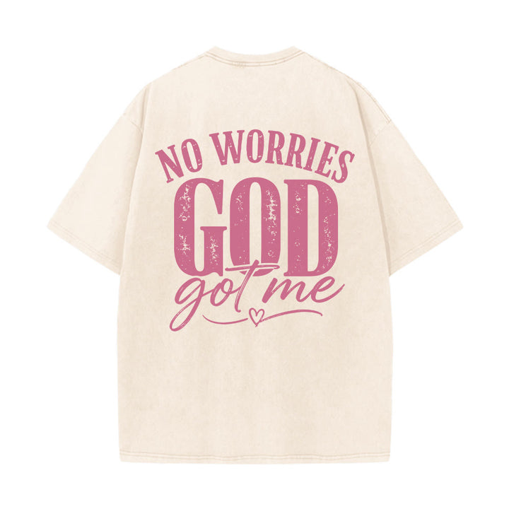 Christianartworkshop Linke Brust: Unafray Kreuzakzent; Rückseite: No Worries God Got Me Herzdetail; gewaschenes T-Shirt - image 17