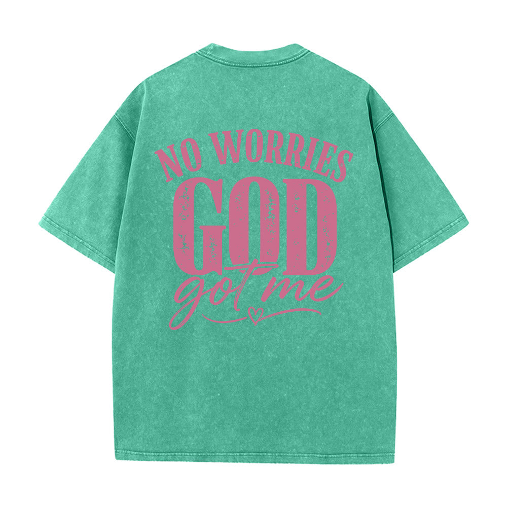 Christianartworkshop Linke Brust: Unafray Kreuzakzent; Rückseite: No Worries God Got Me Herzdetail; gewaschenes T-Shirt - image 11
