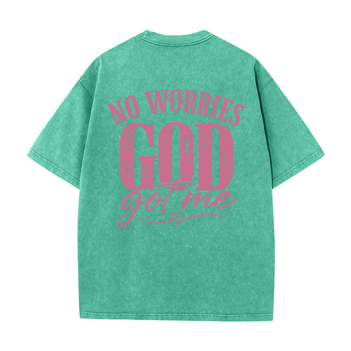 Christianartworkshop Linke Brust: Unafray Kreuzakzent; Rückseite: No Worries God Got Me Herzdetail; gewaschenes T-Shirt - image 11