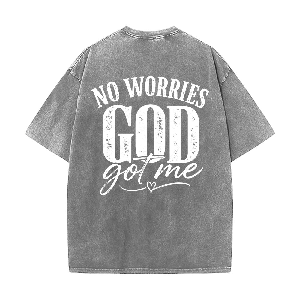 Christianartworkshop Linke Brust: Unafray Kreuzakzent; Rückseite: No Worries God Got Me Herzdetail; gewaschenes T-Shirt - image 8