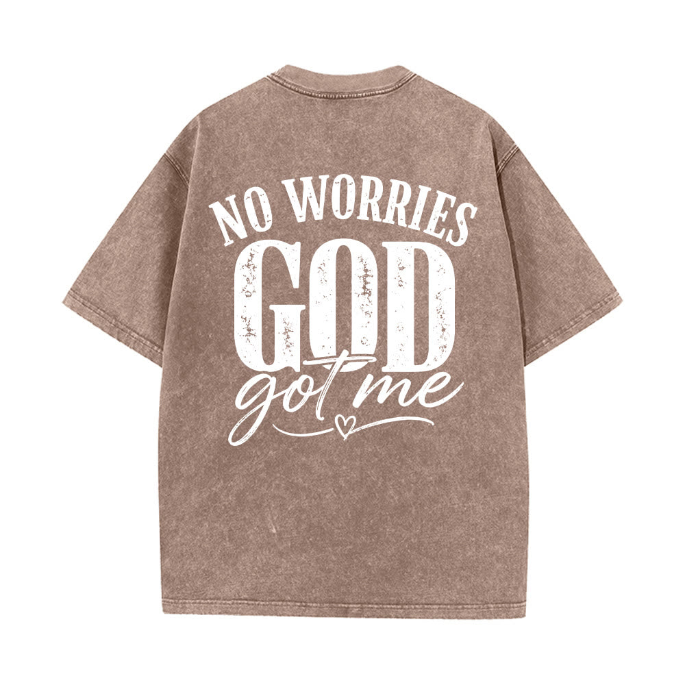 Christianartworkshop Linke Brust: Unafray Kreuzakzent; Rückseite: No Worries God Got Me Herzdetail; gewaschenes T-Shirt - image 5