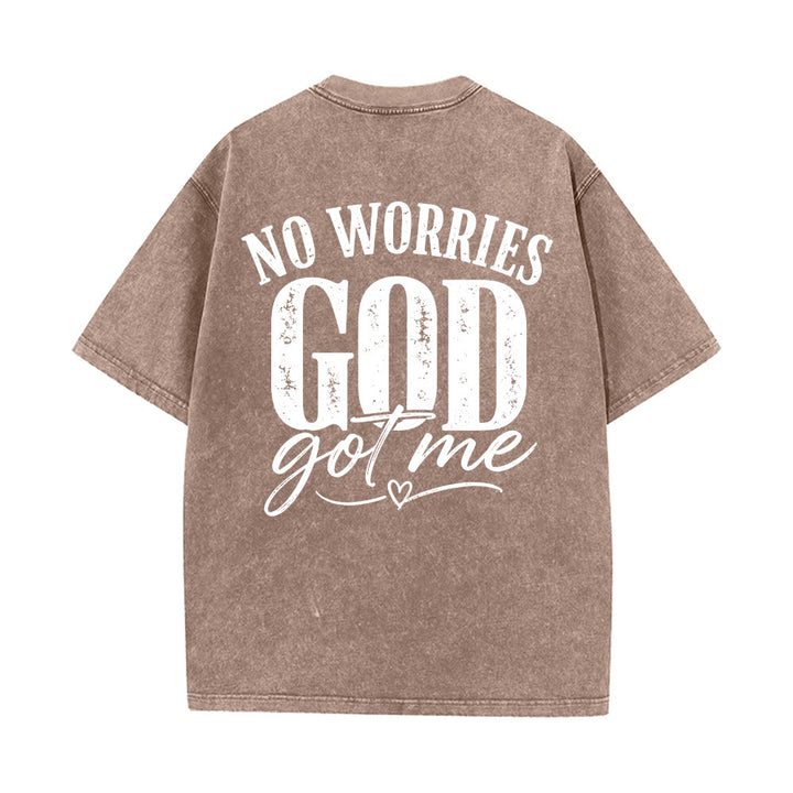 Christianartworkshop Linke Brust: Unafray Kreuzakzent; Rückseite: No Worries God Got Me Herzdetail; gewaschenes T-Shirt - image 5
