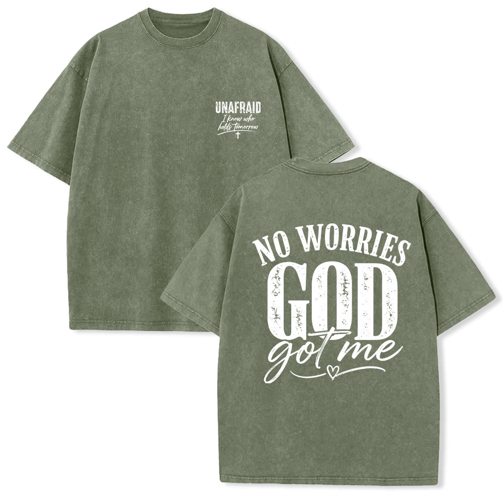 Christianartworkshop Linke Brust: Unafray Kreuzakzent; Rückseite: No Worries God Got Me Herzdetail; gewaschenes T-Shirt - Armeegrün - 5XL - image 24