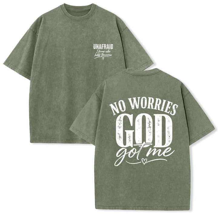 Christianartworkshop Linke Brust: Unafray Kreuzakzent; Rückseite: No Worries God Got Me Herzdetail; gewaschenes T-Shirt - Armeegrün - 5XL - image 24