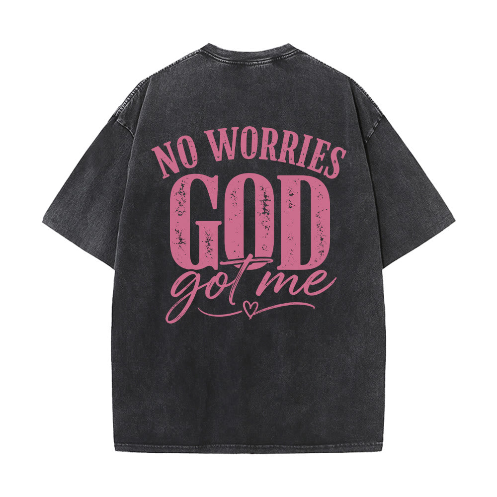 Christianartworkshop Linke Brust: Unafray Kreuzakzent; Rückseite: No Worries God Got Me Herzdetail; gewaschenes T-Shirt - image 14