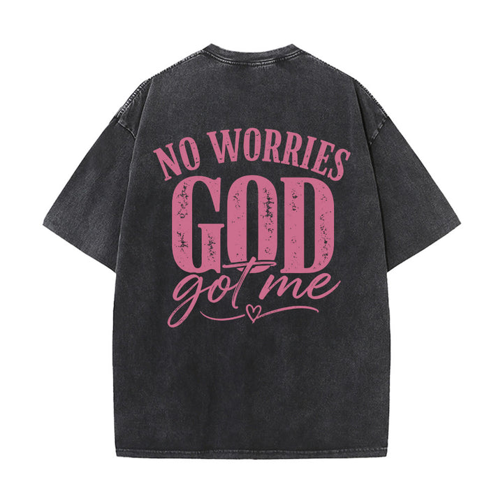 Christianartworkshop Linke Brust: Unafray Kreuzakzent; Rückseite: No Worries God Got Me Herzdetail; gewaschenes T-Shirt - image 14