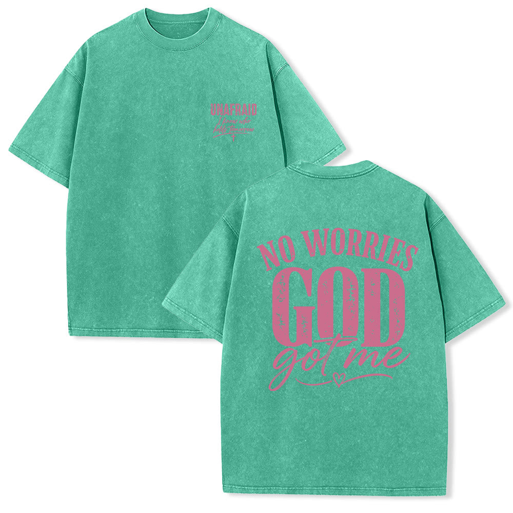 Christianartworkshop Linke Brust: Unafray Kreuzakzent; Rückseite: No Worries God Got Me Herzdetail; gewaschenes T-Shirt - Grün - 5XL - image 9