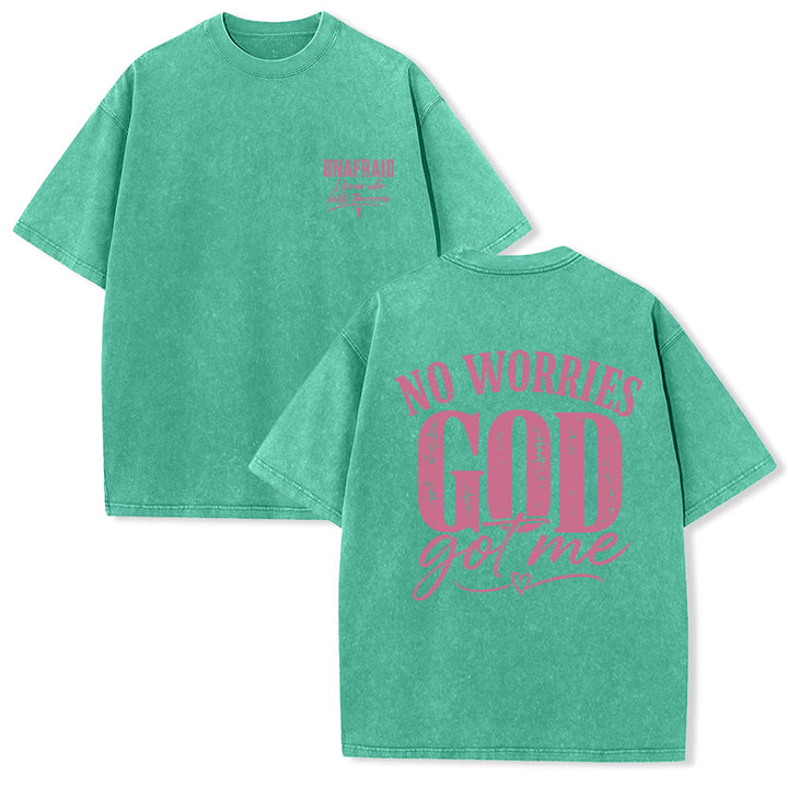 Christianartworkshop Linke Brust: Unafray Kreuzakzent; Rückseite: No Worries God Got Me Herzdetail; gewaschenes T-Shirt - Grün - 5XL - image 9