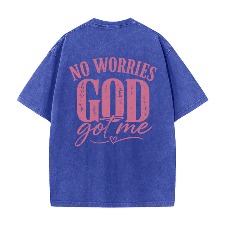 Christianartworkshop Linke Brust: Unafray Kreuzakzent; Rückseite: No Worries God Got Me Herzdetail; gewaschenes T-Shirt - image 2