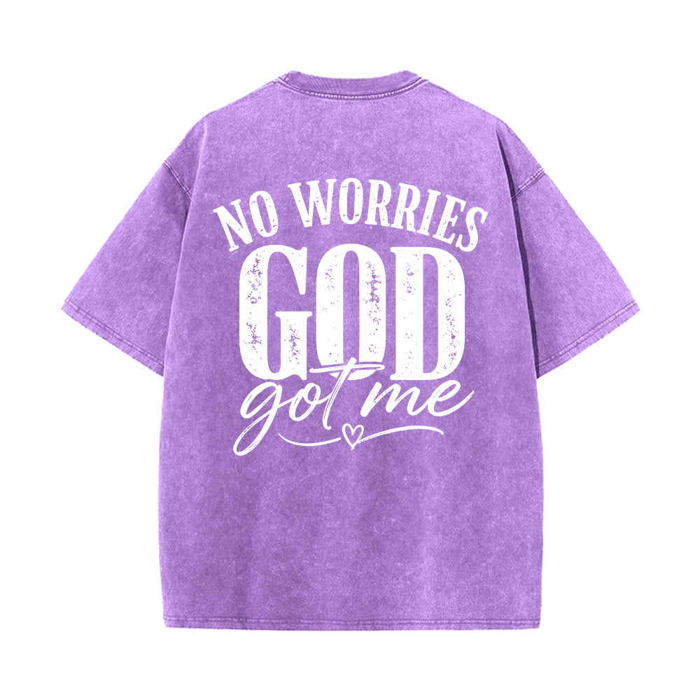 Christianartworkshop Linke Brust: Unafray Kreuzakzent; Rückseite: No Worries God Got Me Herzdetail; gewaschenes T-Shirt - image 20