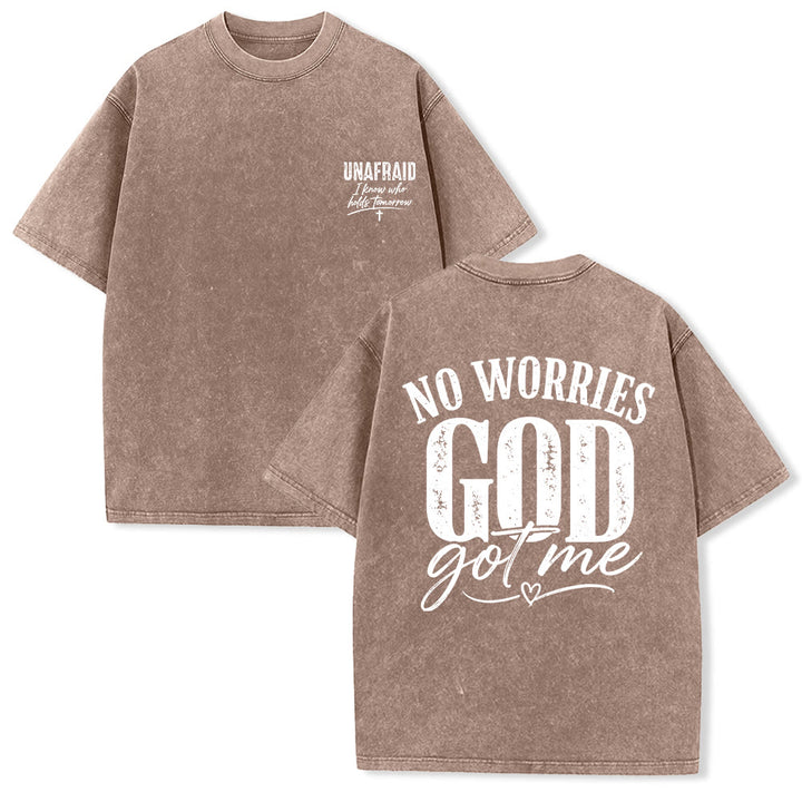 Christianartworkshop Linke Brust: Unafray Kreuzakzent; Rückseite: No Worries God Got Me Herzdetail; gewaschenes T-Shirt - Braun - 5XL - image 3