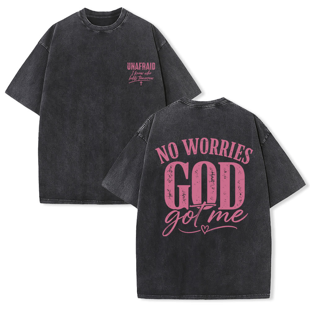 Christianartworkshop Linke Brust: Unafray Kreuzakzent; Rückseite: No Worries God Got Me Herzdetail; gewaschenes T-Shirt - Schwarz - 5XL - image 12