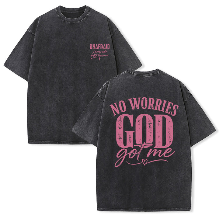 Christianartworkshop Linke Brust: Unafray Kreuzakzent; Rückseite: No Worries God Got Me Herzdetail; gewaschenes T-Shirt - Schwarz - 5XL - image 12