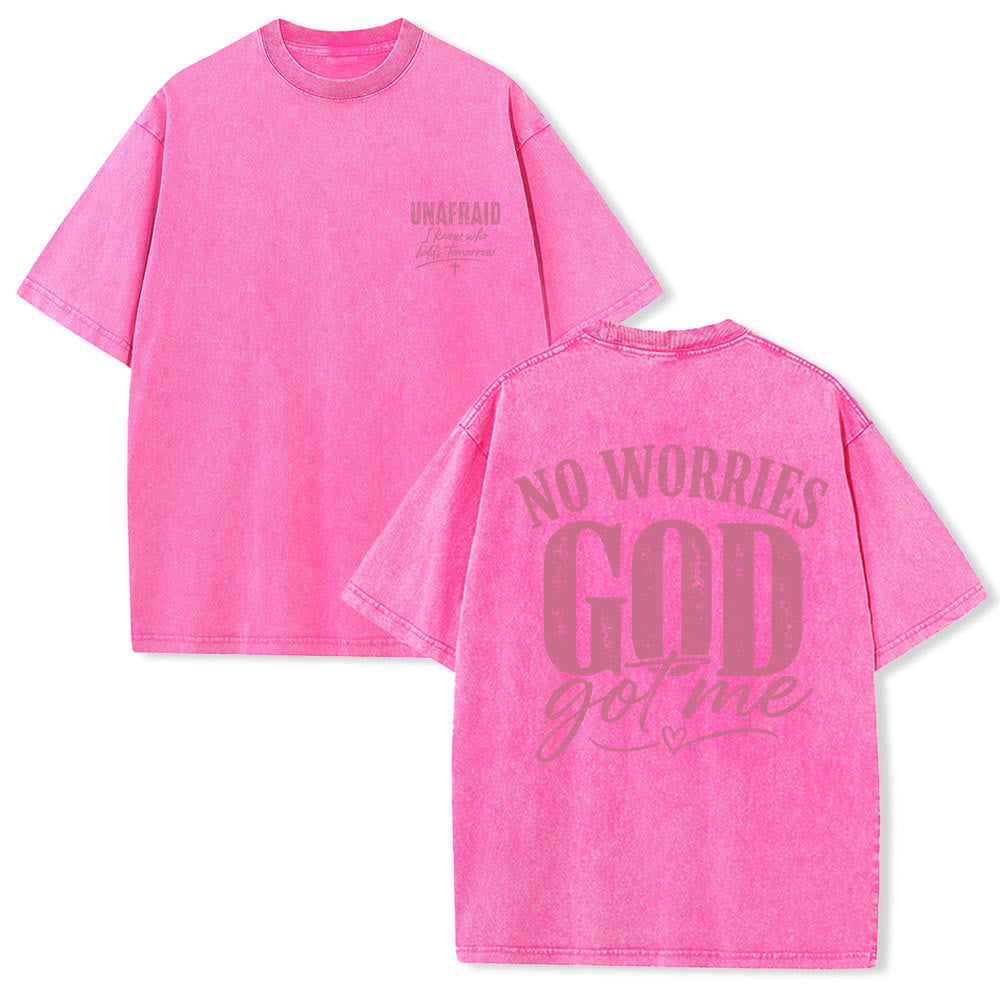 Christianartworkshop Linke Brust: Unafray Kreuzakzent; Rückseite: No Worries God Got Me Herzdetail; gewaschenes T-Shirt - Rosa - 5XL - image 21