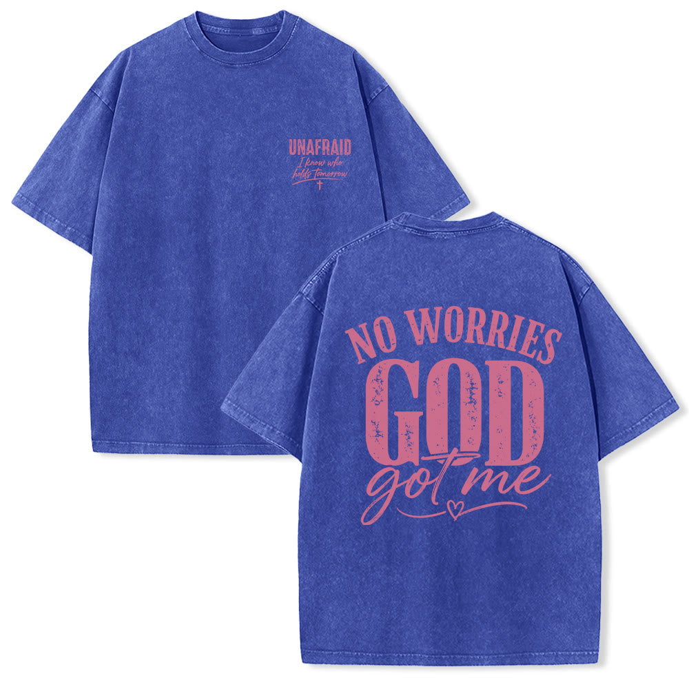 Christianartworkshop Linke Brust: Unafray Kreuzakzent; Rückseite: No Worries God Got Me Herzdetail; gewaschenes T-Shirt - Blau - 5XL - image 0