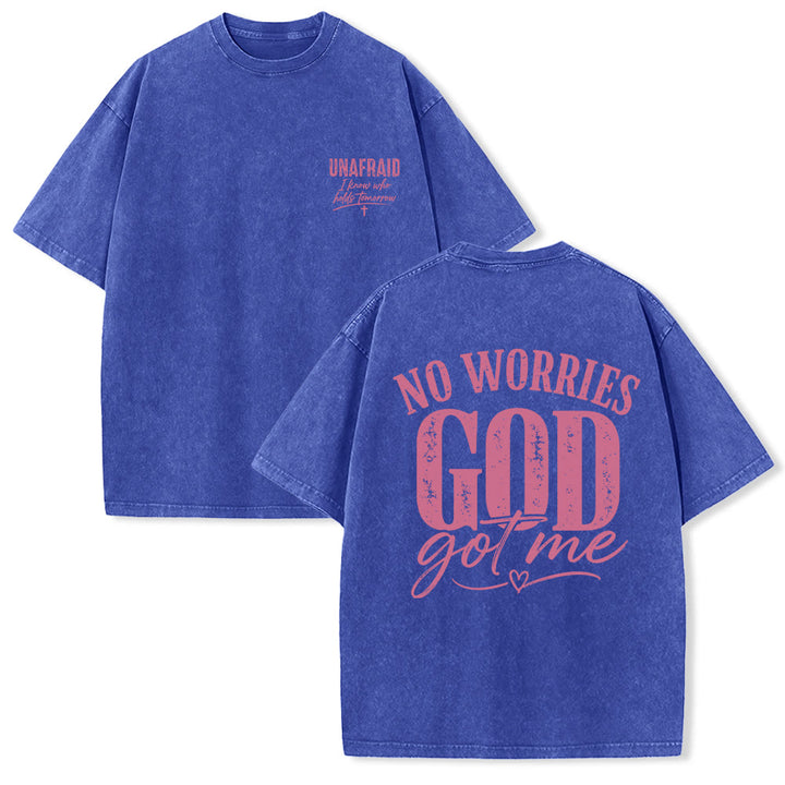 Christianartworkshop Linke Brust: Unafray Kreuzakzent; Rückseite: No Worries God Got Me Herzdetail; gewaschenes T-Shirt - Blau - 5XL - image 0