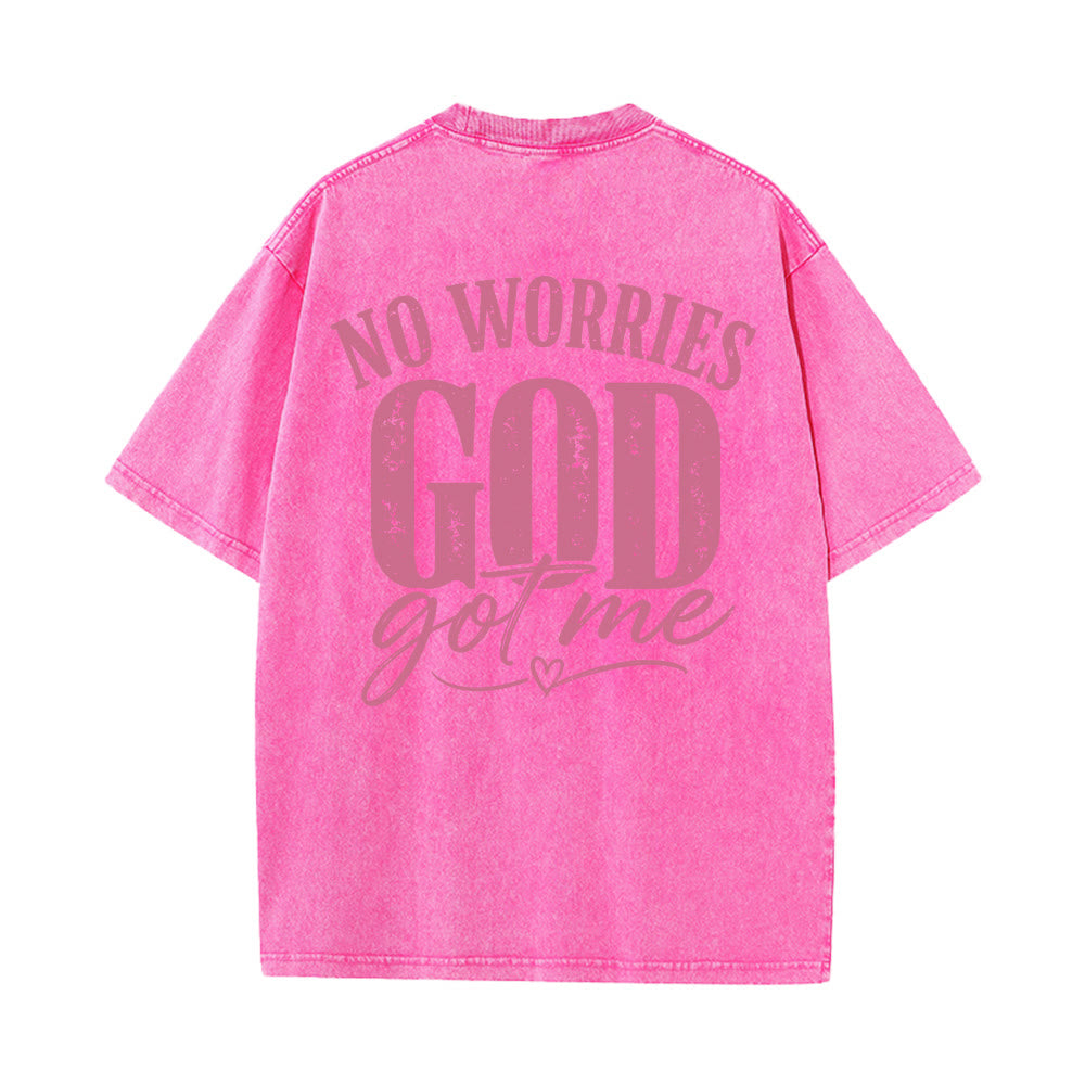 Christianartworkshop Linke Brust: Unafray Kreuzakzent; Rückseite: No Worries God Got Me Herzdetail; gewaschenes T-Shirt - image 23