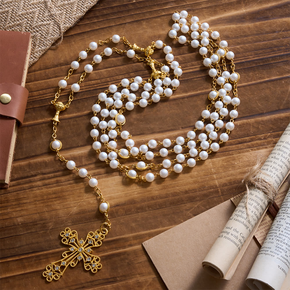 Christianartworkshop Rosenkranz für Brautpaare mit Lasso-Verzierung, Strasssteinen und filigranem Kreuz: Zeitloses Symbol sanfter himmlischer Fürsorge - image 2