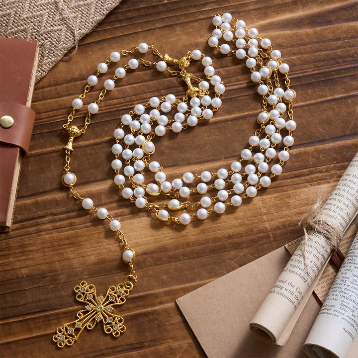 Christianartworkshop Rosenkranz für Brautpaare mit Lasso-Verzierung, Strasssteinen und filigranem Kreuz: Zeitloses Symbol sanfter himmlischer Fürsorge - image 2