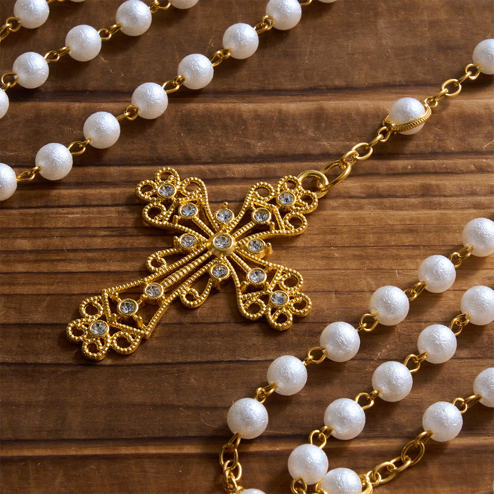 Christianartworkshop Rosenkranz für Brautpaare mit Lasso-Verzierung, Strasssteinen und filigranem Kreuz: Zeitloses Symbol sanfter himmlischer Fürsorge - image 4