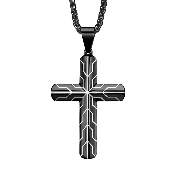 Christianartworkshop Halskette mit glänzend blauem Kreuzanhänger und Blitzmuster: Zeitloses Symbol sanfter himmlischer Fürsorge - Schwarz - image 4