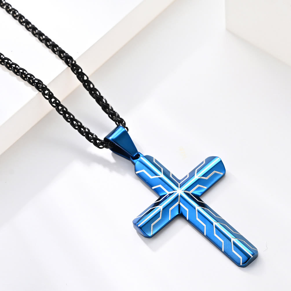 Christianartworkshop Halskette mit glänzend blauem Kreuzanhänger und Blitzmuster: Zeitloses Symbol sanfter himmlischer Fürsorge - image 3
