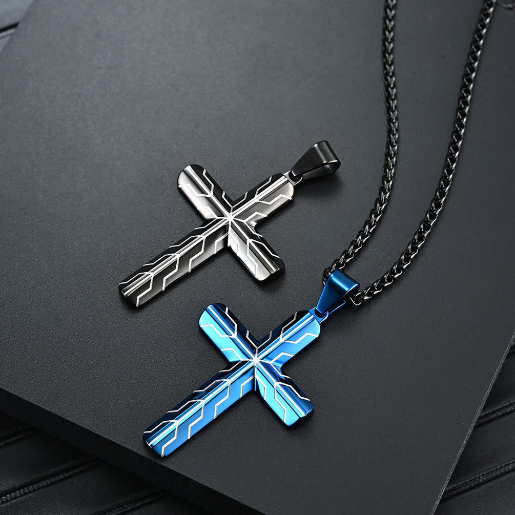 Christianartworkshop Glänzende goldene und blaue Kreuzanhänger-Halskette mit Blitzmuster: Zeitloses Symbol sanfter himmlischer Fürsorge - image 8