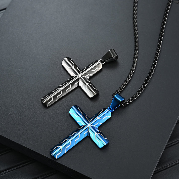 Christianartworkshop Glänzende goldene und blaue Kreuzanhänger-Halskette mit Blitzmuster: Zeitloses Symbol sanfter himmlischer Fürsorge - image 8