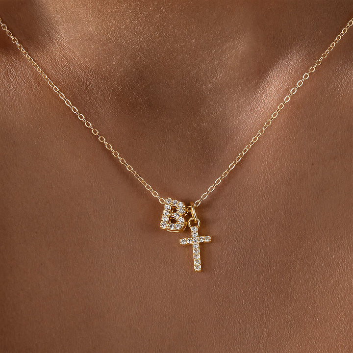 Christianartworkshop Individuell gestaltete Halskette mit Strass-Kreuzanhänger (Anfangsbuchstabe A-Z): Zeitloses Symbol sanfter himmlischer Fürsorge - B - image 3