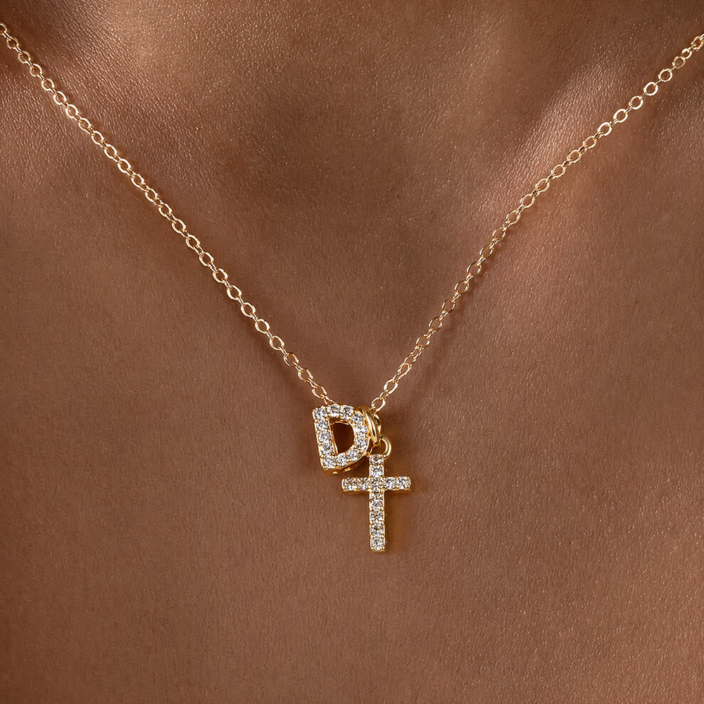 Christianartworkshop Individuell gestaltete Halskette mit Strass-Kreuzanhänger (Anfangsbuchstabe A-Z): Zeitloses Symbol sanfter himmlischer Fürsorge - D - image 5