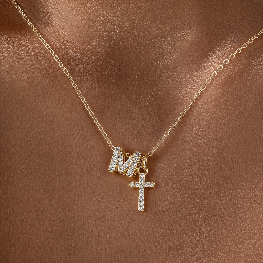 Christianartworkshop Individuell gestaltete Halskette mit Strass-Kreuzanhänger (Anfangsbuchstabe A-Z): Zeitloses Symbol sanfter himmlischer Fürsorge - M - image 14