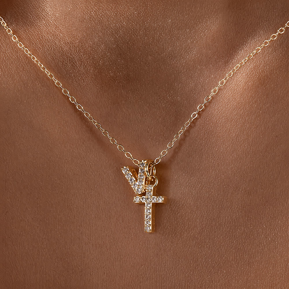 Christianartworkshop Individuell gestaltete Halskette mit Strass-Kreuzanhänger (Anfangsbuchstabe A-Z): Zeitloses Symbol sanfter himmlischer Fürsorge - V - image 23