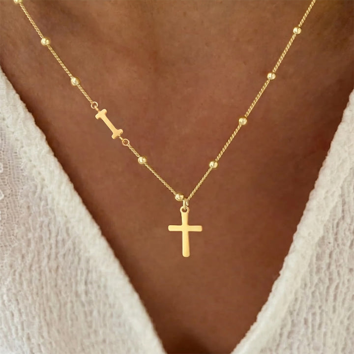 Christianartworkshop Personalisierte Halskette mit Kreuzanhänger und Initialen von A bis Z: Zeitloses Symbol sanfter himmlischer Fürsorge - Golden - ICH - image 9