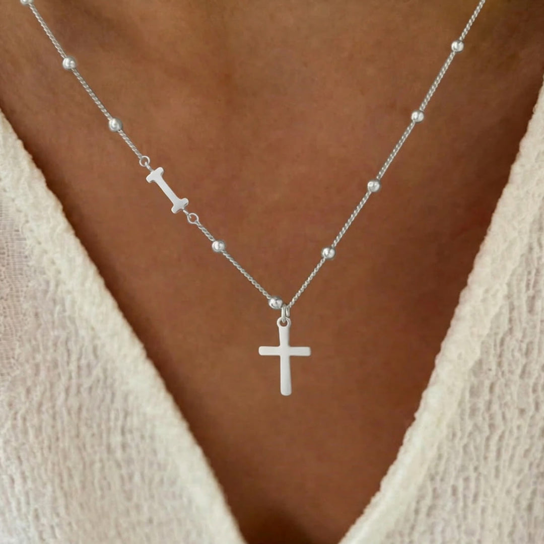 Christianartworkshop Personalisierte Halskette mit Kreuzanhänger und Initialen von A bis Z: Zeitloses Symbol sanfter himmlischer Fürsorge - Silber - ICH - image 35