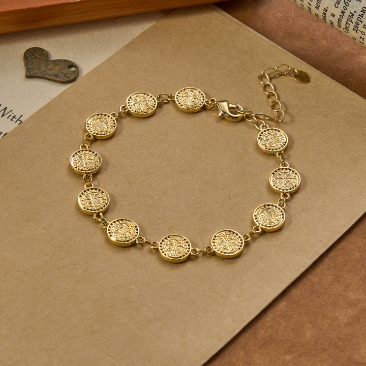 Christianartworkshop Armband mit funkelndem Rand und geprägten Gliedern in Form der St.-Benedikt-Medaille: Zeitloses Symbol sanfter himmlischer Fürsorge - image 3