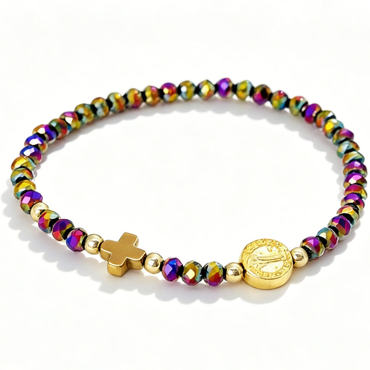 Christianartworkshop Mehrfarbiges Stretch-Armband mit St.-Benedikt-Medaille und Kreuz: Zeitloses Symbol sanfter himmlischer Fürsorge - Blauviolett - image 8
