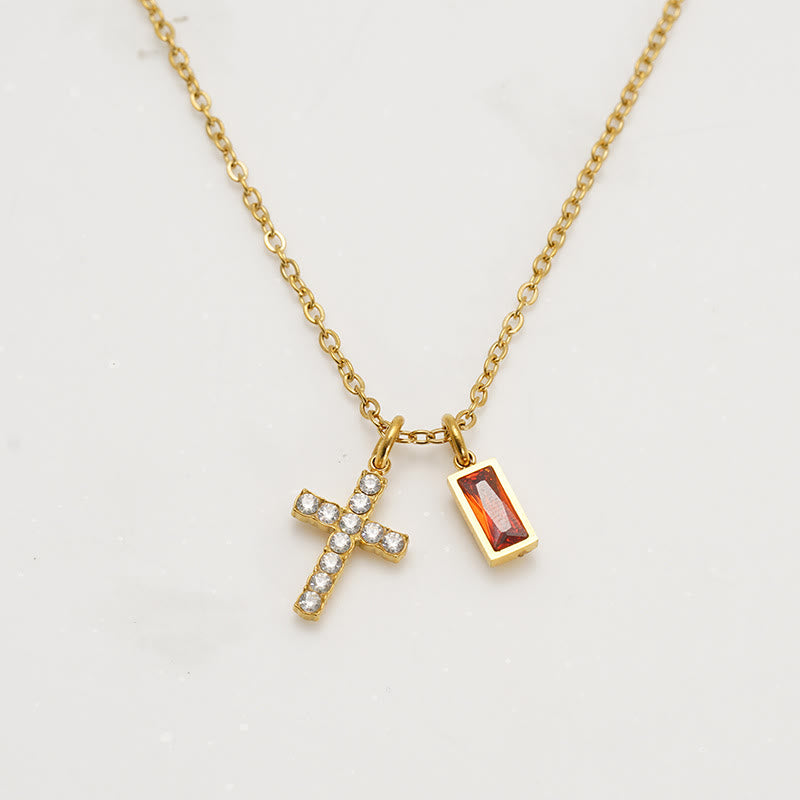 Christianartworkshop Personalisierte rechteckige Halskette mit Geburtsmonats-Anhänger, Stein und Glitzer, Kreuz: Zeitloses Symbol sanfter himmlischer Fürsorge - Januar - image 0