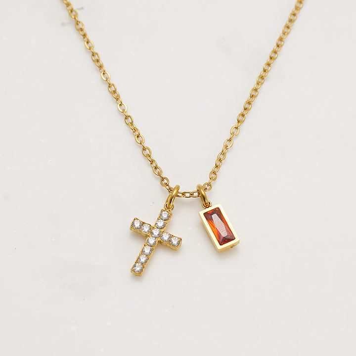 Christianartworkshop Personalisierte rechteckige Halskette mit Geburtsmonats-Anhänger, Stein und Glitzer, Kreuz: Zeitloses Symbol sanfter himmlischer Fürsorge - Januar - image 0