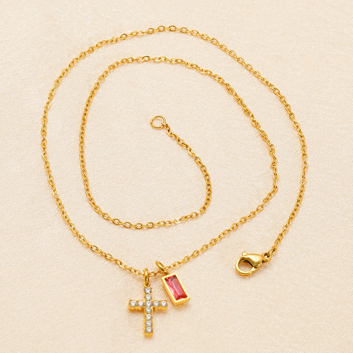 Christianartworkshop Personalisierte rechteckige Halskette mit Geburtsmonats-Anhänger, Stein und Glitzer, Kreuz: Zeitloses Symbol sanfter himmlischer Fürsorge - image 3