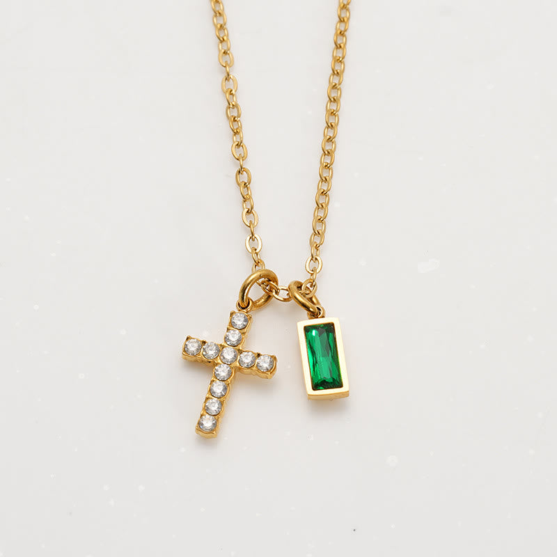 Christianartworkshop Personalisierte rechteckige Halskette mit Geburtsmonats-Anhänger, Stein und Glitzer, Kreuz: Zeitloses Symbol sanfter himmlischer Fürsorge - Mai - image 9