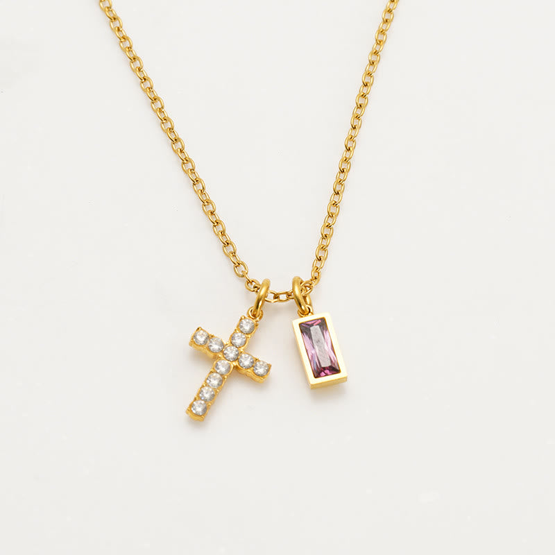 Christianartworkshop Personalisierte rechteckige Halskette mit Geburtsmonats-Anhänger, Stein und Glitzer, Kreuz: Zeitloses Symbol sanfter himmlischer Fürsorge - Juni - image 10