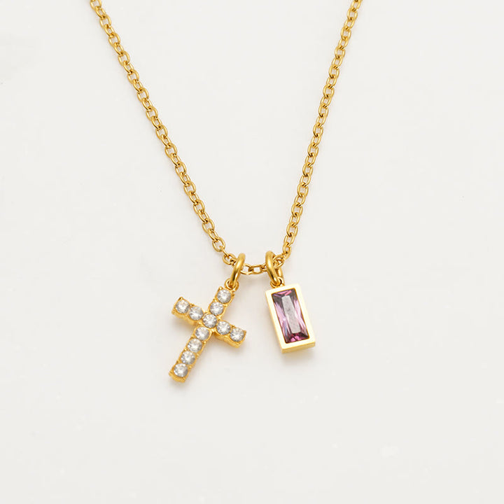 Christianartworkshop Personalisierte rechteckige Halskette mit Geburtsmonats-Anhänger, Stein und Glitzer, Kreuz: Zeitloses Symbol sanfter himmlischer Fürsorge - Juni - image 10