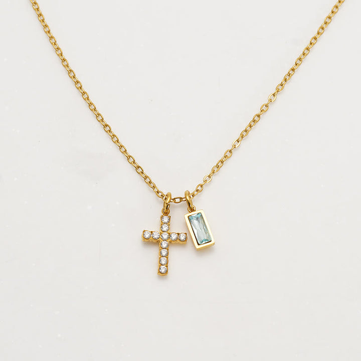 Christianartworkshop Personalisierte rechteckige Halskette mit Geburtsmonats-Anhänger, Stein und Glitzer, Kreuz: Zeitloses Symbol sanfter himmlischer Fürsorge - Marsch - image 6