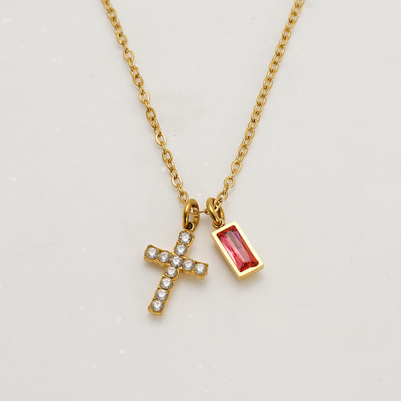 Christianartworkshop Personalisierte rechteckige Halskette mit Geburtsmonats-Anhänger, Stein und Glitzer, Kreuz: Zeitloses Symbol sanfter himmlischer Fürsorge - Juli - image 11
