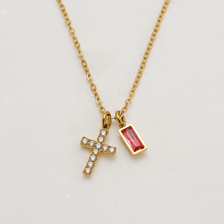 Christianartworkshop Personalisierte rechteckige Halskette mit Geburtsmonats-Anhänger, Stein und Glitzer, Kreuz: Zeitloses Symbol sanfter himmlischer Fürsorge - Juli - image 11