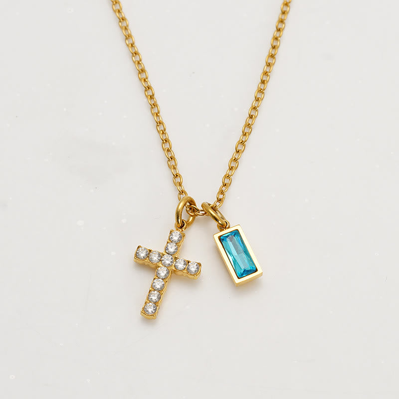 Christianartworkshop Personalisierte rechteckige Halskette mit Geburtsmonats-Anhänger, Stein und Glitzer, Kreuz: Zeitloses Symbol sanfter himmlischer Fürsorge - Dezember - image 16