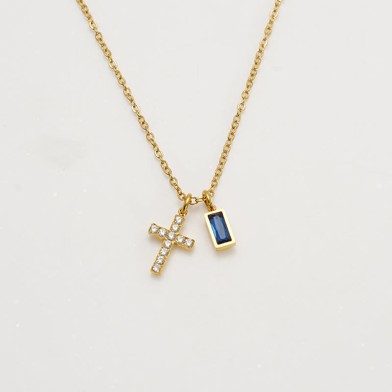 Christianartworkshop Personalisierte rechteckige Halskette mit Geburtsmonats-Anhänger, Stein und Glitzer, Kreuz: Zeitloses Symbol sanfter himmlischer Fürsorge - September - image 13