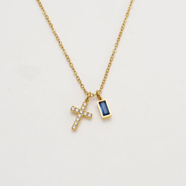 Christianartworkshop Personalisierte rechteckige Halskette mit Geburtsmonats-Anhänger, Stein und Glitzer, Kreuz: Zeitloses Symbol sanfter himmlischer Fürsorge - September - image 13