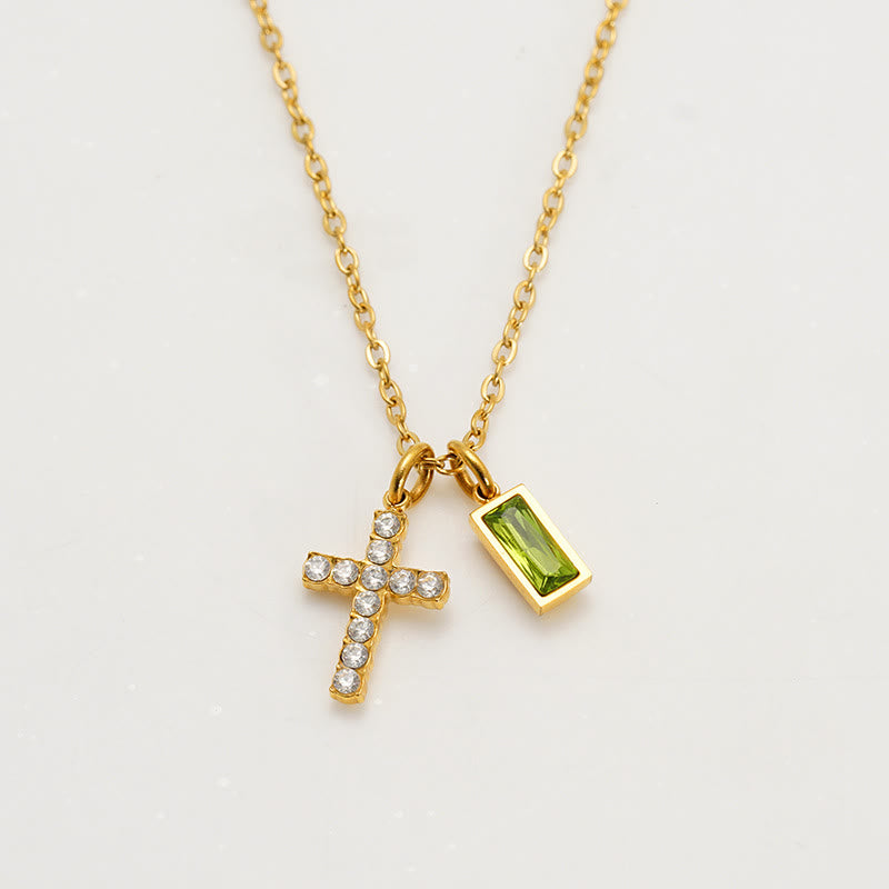 Christianartworkshop Personalisierte rechteckige Halskette mit Geburtsmonats-Anhänger, Stein und Glitzer, Kreuz: Zeitloses Symbol sanfter himmlischer Fürsorge - August - image 12