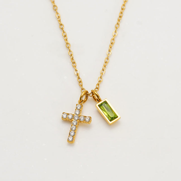 Christianartworkshop Personalisierte rechteckige Halskette mit Geburtsmonats-Anhänger, Stein und Glitzer, Kreuz: Zeitloses Symbol sanfter himmlischer Fürsorge - August - image 12